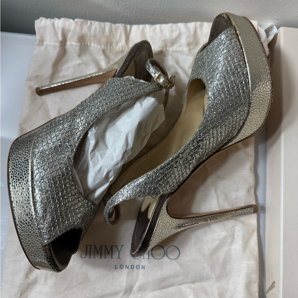 Jimmy Choo Metallic champagne  Peep-Toe Heels
